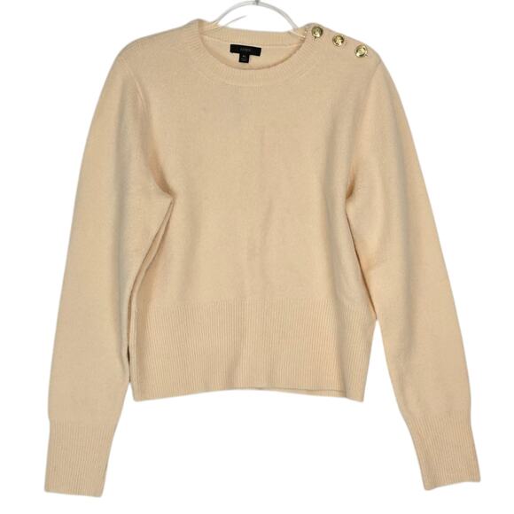 J. Crew Women’s Ivory Gold Shoulder Buttons Pullover Crew Neck Sweater XL NEW - Picture 1 of 6